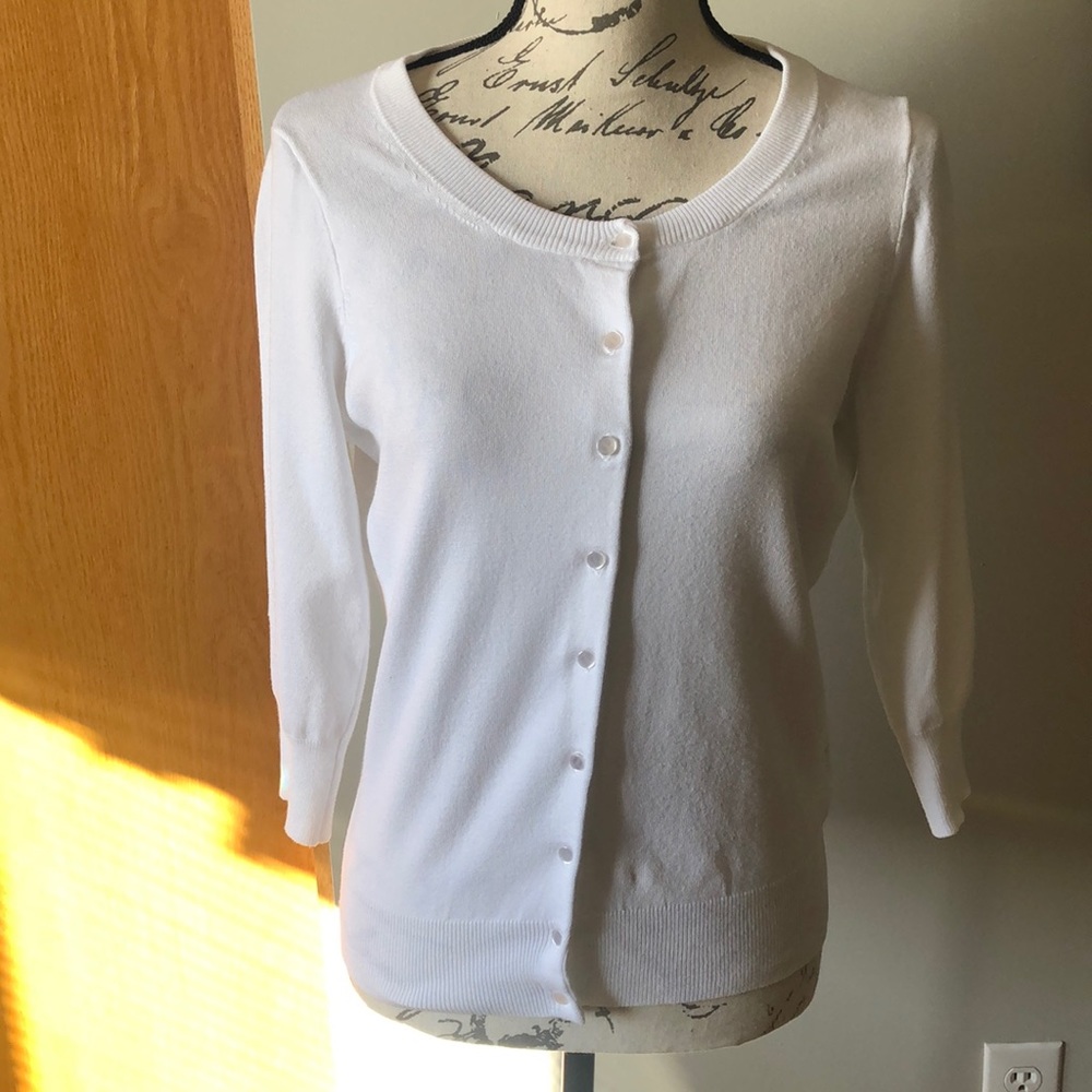 Woman’s White Button-Down Cardigan